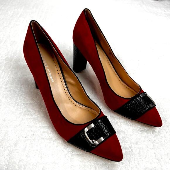 Adrienne Vittadini Shoes - Adrienne Vittadini Nanna burgundy faux suede pumps with snakeskin heel size 9.5m